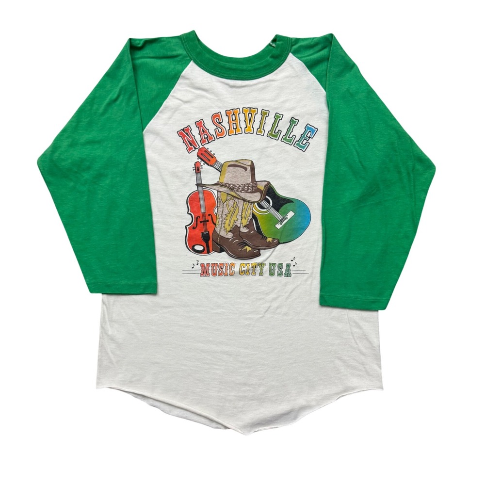 Vintage 80s Cal Cru Nashville Music City USA Raglan Shirt Guitar Western